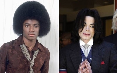 A picture of Michael Jackson before (left) and after (right).